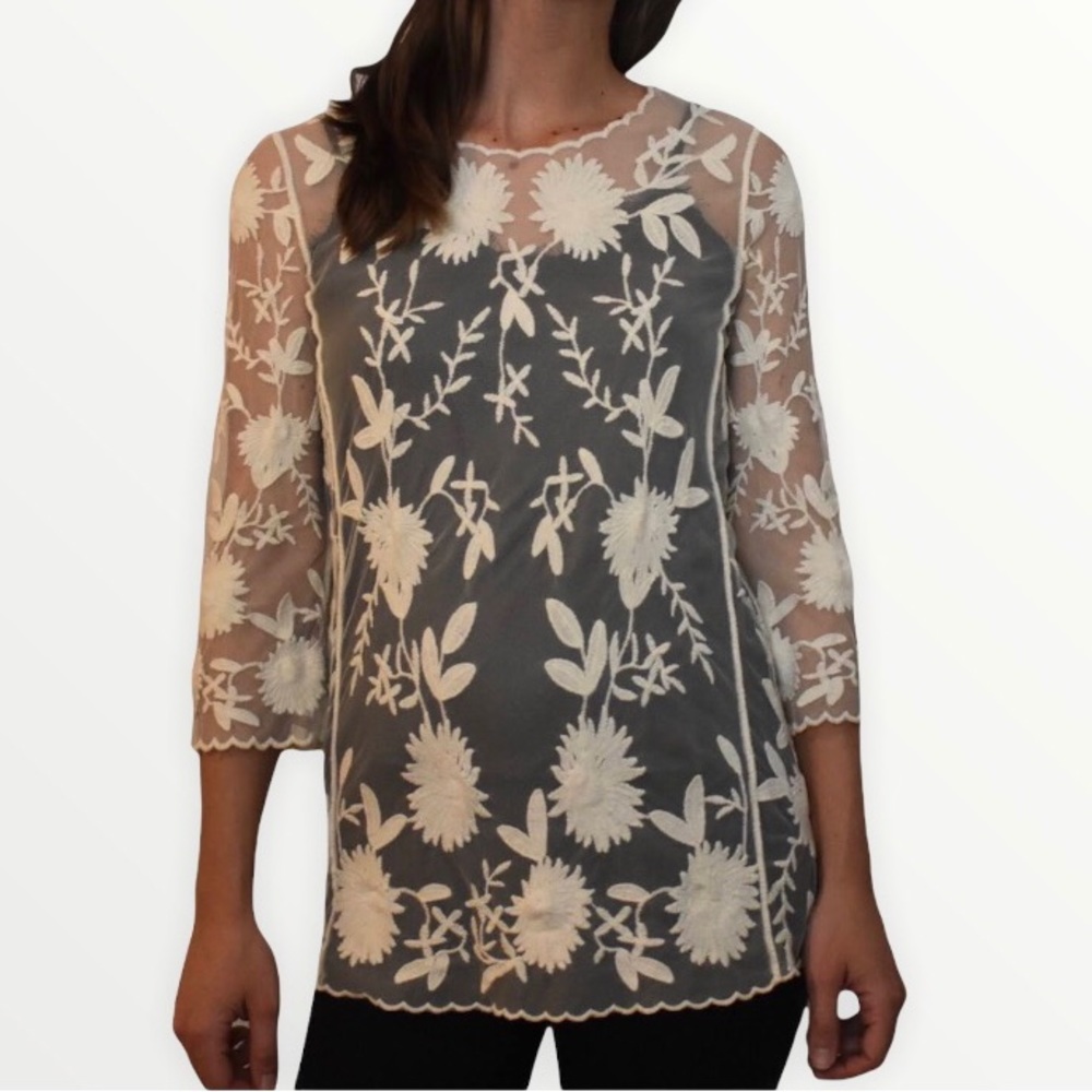 Forever21 shear floral lace tunic blouse